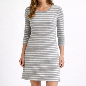 BB Dakota Gray White Striped Stretch Knit Shirt Dress Women’s Small